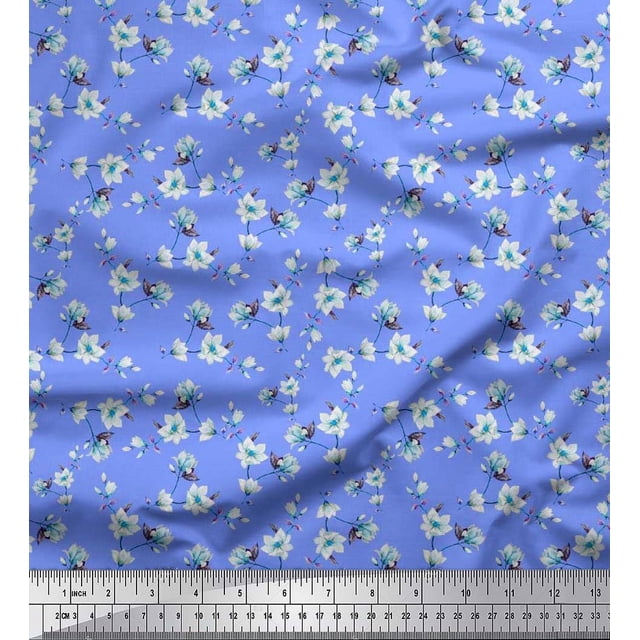 Soimoi Poly Georgette Fabric Leaves & Magnolia Floral Print Fabric by Yard 42 Inch Wide