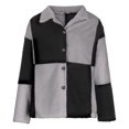 thumbnail image 4 of IROINID Veste Courte en Shearling pour Femmes Col Rabattu Contraste Couleur Manches Longues Manteau Décontracté Chaud Veste d'Hiver Patchwork à Boutons, Noir, 4 of 6