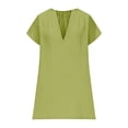 thumbnail image 4 of Liquidation d'Été 2025! Robe pour Femme Grande Taille, Liquidation de Robes d'Été pour Femmes, Robe Décontractée Unie pour Femme à Manches Courtes, Col en V, Coupe Régulière, Plissée, Multicolore, Coupe Droite, 4 of 5