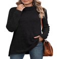 thumbnail image 2 of Ribbed Turtleneck Top for Women - Long Sleeve Basic Shirt with Side Slit, 2 of 5