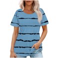 thumbnail image 2 of Meichang T-Shirts pour Femmes Manches Courtes Plissés Habillés Décontractés Col Rond Tops d'Été Tendance à Rayures Imprimé T-Shirts Doux Confortables Tuniques Blouses, 2 of 5