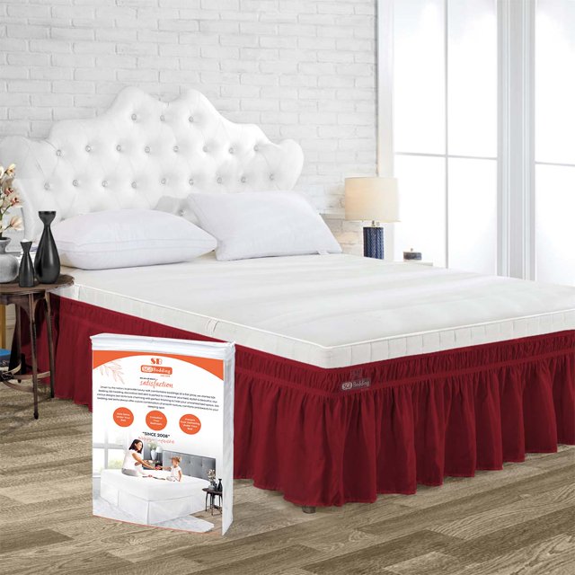 SGI Bedding 21 Inch Wrap Around Bed Skirt | Microfiber Bed Skirt | Fade Resistant, Wrinkle Free, Anti-static, Decorative, Extra Storage Space, Clutter-Free | King, Burgundy