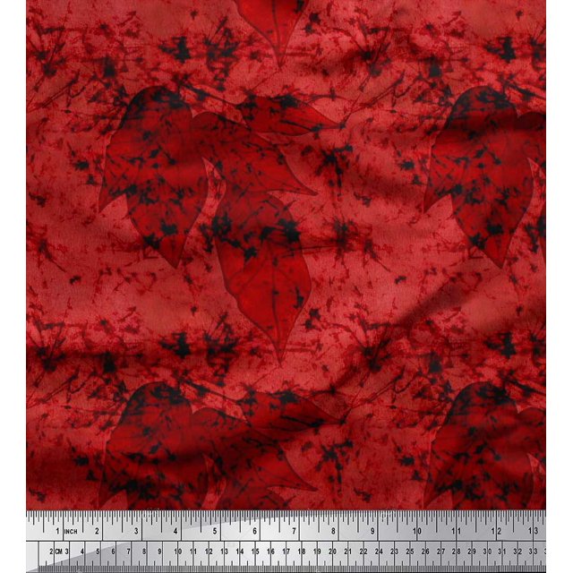 Soimoi Poly Georgette Fabric Leaves & Texture Printed Fabric 1 Yard 52 Inch Wide