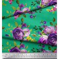 thumbnail image 2 of Soimoi Tissu Satin Modal Feuilles et Imprimé de Fleurs de Roses, Tissu au Mètre, 42 Pouces de Large, 2 of 3