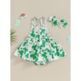 thumbnail image 2 of SUNSIOM Ensemble 2 Pcs Fille Irlandaise Imprimé Trèfle Sans Manches Robe et Bandeau Mignon Mode Vêtements d'Été, 2 of 6