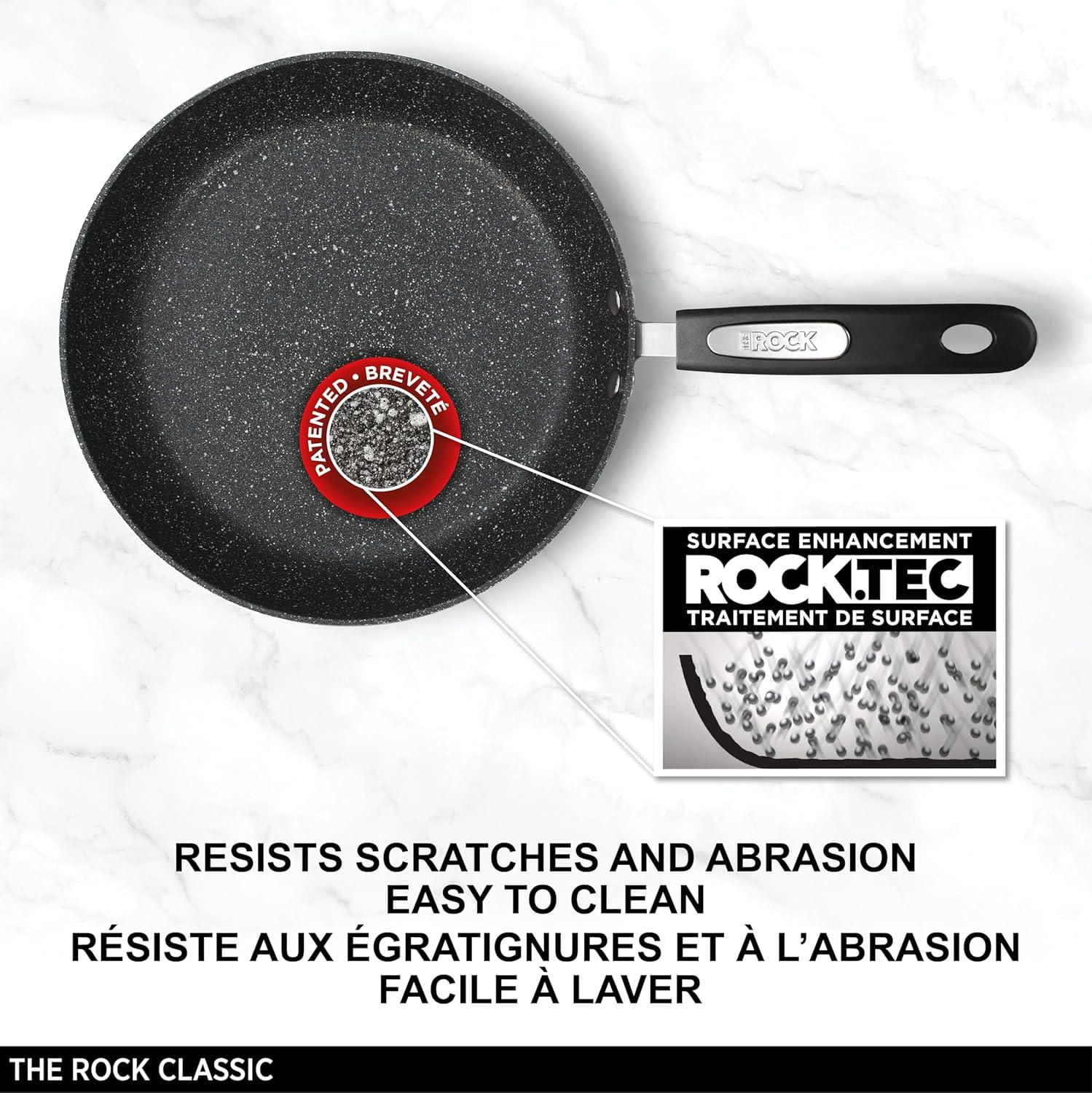 Starfrit The Rock Poêle 24cm (9,5"), Antiadhésive Ultra Durable, Aluminium Forgé, Surface Rock.Tec, Résistante Aux Rayures, Compatible Lave-Vaisselle, Noire