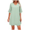 thumbnail image 3 of Cameland Robe d'Été pour Femmes, Couleur Unie, Col en V, Chiffon à Pois, Manches Courtes, Col en V, 3 of 6