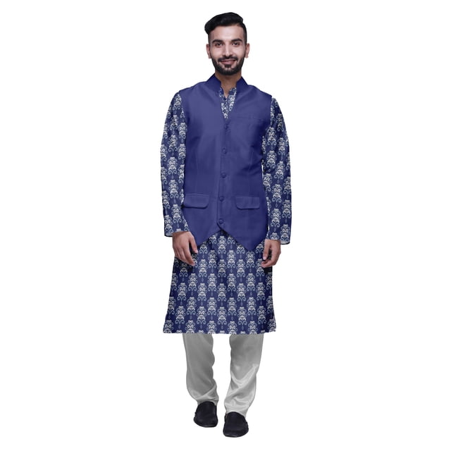 Atasi Indian Kurta Pyjama Jacket Set For Men Mandarin Collar Casual Clothing