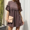 thumbnail image 1 of Robe d'Été pour Femmes 2024 Mode Grande Taille Décontractée Unie Manches Courtes Bouffantes Col Rond Robe Longue pour Dames Rabais de 50 % Liquidation!, 1 of 7