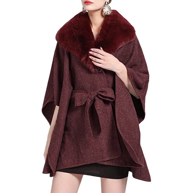 LinYooLi Cardigan en Fausse Fourrure pour Femmes Cape Châle Poncho d'Hiver Cape Surdimensionnée