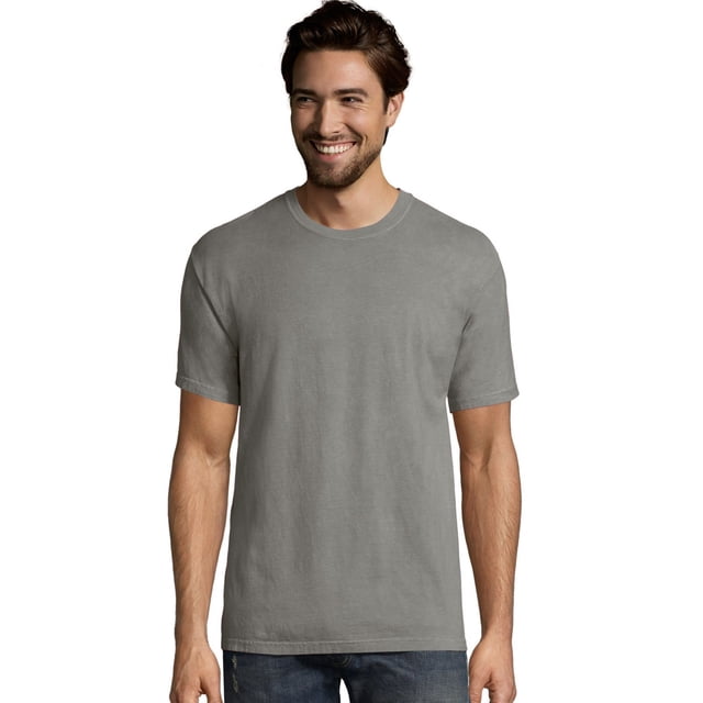 Hanes Mens Big ComfortWash Garment Dyed Short Sleeve Tee, S, Concrete Gray