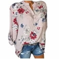 thumbnail image 1 of IROINID Savings Womens Plus Size Tops Elegant Floral Flower Print Pullover Button Lounge Bottom Top,Pink, 1 of 5