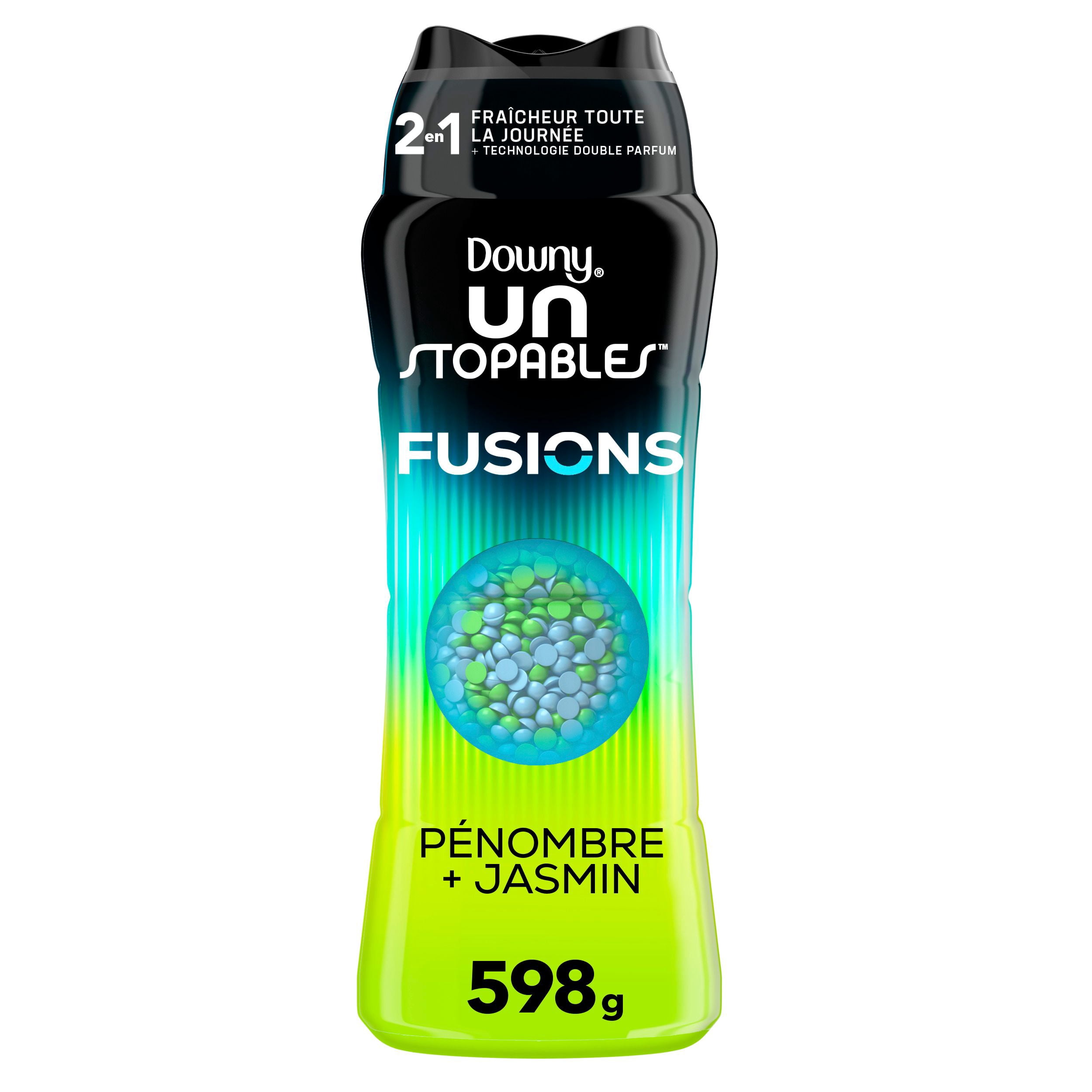 Perles rehausse-parfum pour la lessive Downy Unstopables Fusions, parfum Pénombre et jasmin, fraîcheur 2 en 1 toute la journée, technologie à double parfum