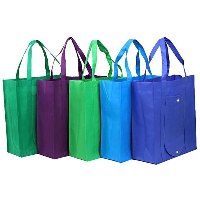 Coofit Sacs d'Épicerie Réutilisables Grands : 5 Pcs Sacs de Magasinage Simples Sacs Non Tissés Sacs-Cadeaux