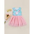 thumbnail image 2 of Xingqing Toddler Baby Girl Easter Sundress Rabbit Floral Print Sleeveless Tulle Patchwork Dress Summer Clothes, 2 of 7