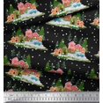thumbnail image 2 of Soimoi Modal Satin Fabric House,Snowfall & Tree Nature Print Sewing Fabric Yard 42 Inch Wide, 2 of 3