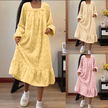 Yuyuzo Robes de Pyjama en Molleton pour Femmes Décontractées Chaudes d'Hiver à Manches Longues Mi-Longues Vêtements de Nuit Nuisette Tenue d'Intérieur Robe de Nuit