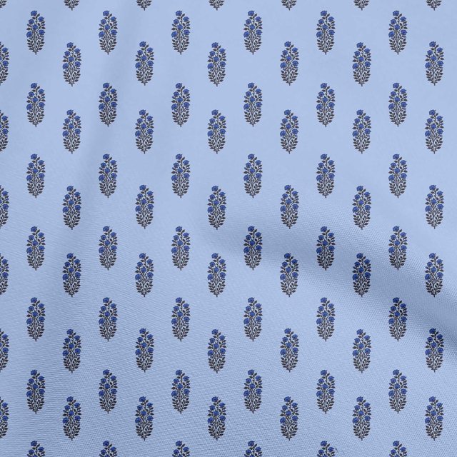 oneOone Polyester Spandex Medium Blue Fabric Asian Floral Block Sewing Material Print Fabric By The Yard 56 Inch Wide