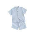 thumbnail image 1 of Gupgi Boys Summer Cotton Outfits Kids Solid Color Buttons Short Sleeve Tops Elastic Waist Shorts, 2Pcs Set, 1 of 6