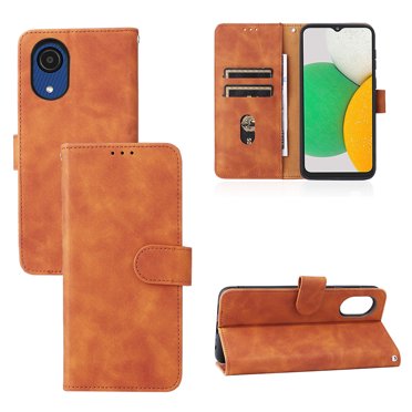 Pour Samsung Galaxy A03 Core Étui en Cuir PU à Rabat avec Fentes pour Cartes Support Pliant Folio Marron
