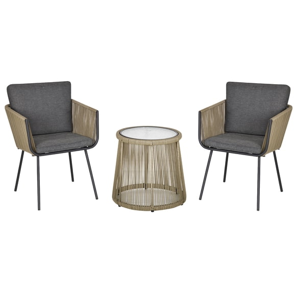 Outsunny Ensemble de Mobilier de Patio en Osier 3 Pcs, Ensemble Bistro en Rotin, Gris