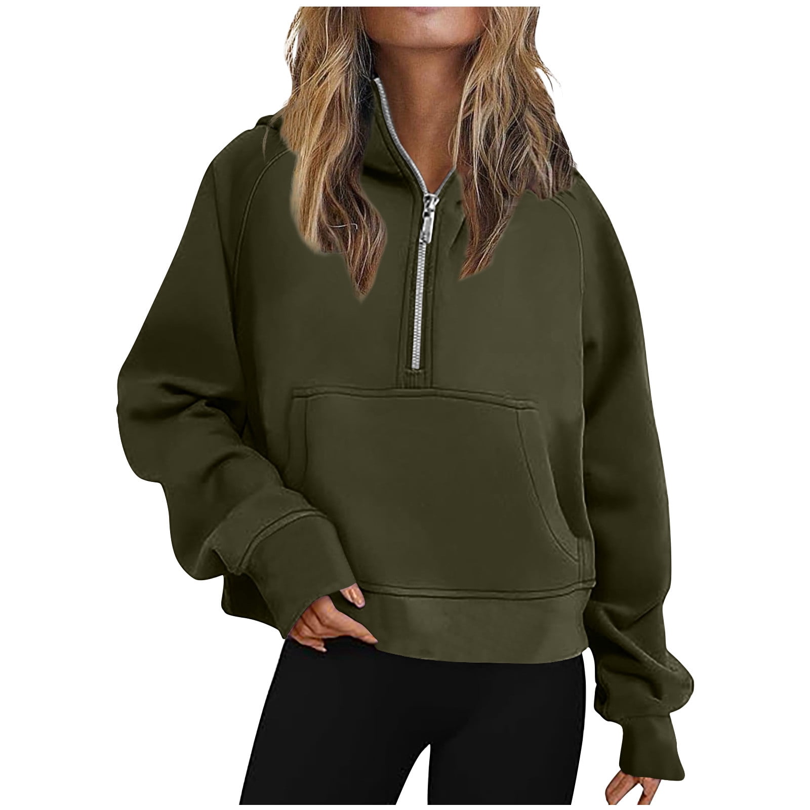 Half Zip Sweatshirt Women Plus Size Fleece Cropped Hoodies Pullover Fall Winter Warm Tops