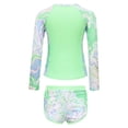 thumbnail image 2 of Xnihocha Littl E Big Girls Floral 2 Pcs Rash Guard Sets Zip Neck Swim Shirts With Shorts Swimsuits Fluorescent Green 9Y, 2 of 7