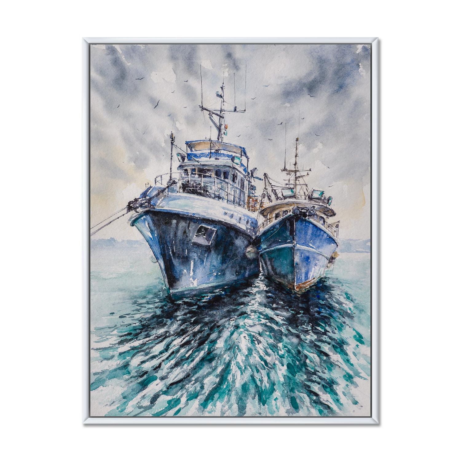 Float Ip Designart Two Fishing Boats Before A Storm Anchored FLOAT FRAME WALL ...