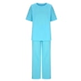 thumbnail image 4 of Pisexur Ensemble 2 Pcs pour Femme en Coton et Lin pour Femmes, Chandail à Manches Courtes avec Cordon, Pantalon Long, Survêtement, Ensemble Jogger, Pantalon Uni, Tenue Décontractée Deux Pièces, 4 of 8
