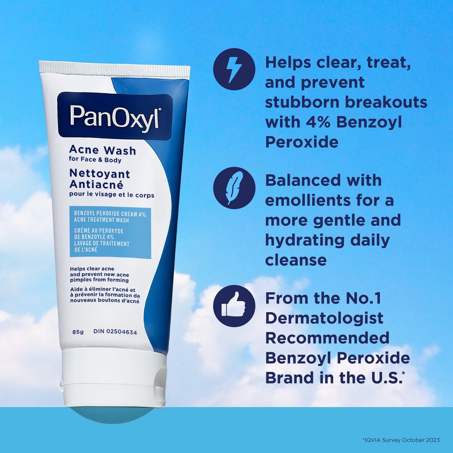 Nettoyant anti-acné PanOxyl, peroxyde de benzoyle 4 %, aide à éliminer l’acné