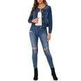 thumbnail image 2 of INSPIRE CHIC Veste en Denim Courte Sans Col à Manches Longues Boutonnée pour Femme Bleu Foncé S, 2 of 5