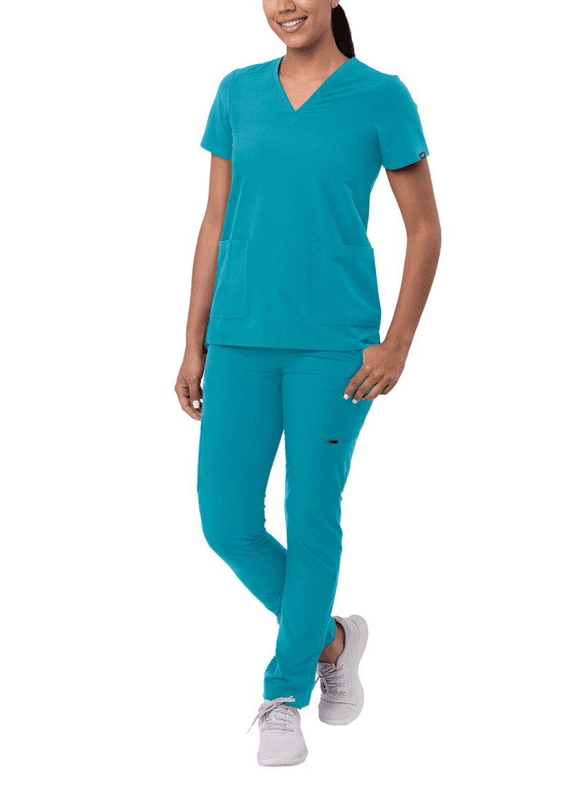 Adar Addition Go-Basic Scrub Set For Women - Slim V-Neck Scrub Top & Skinny Cargo Scrub Pants
