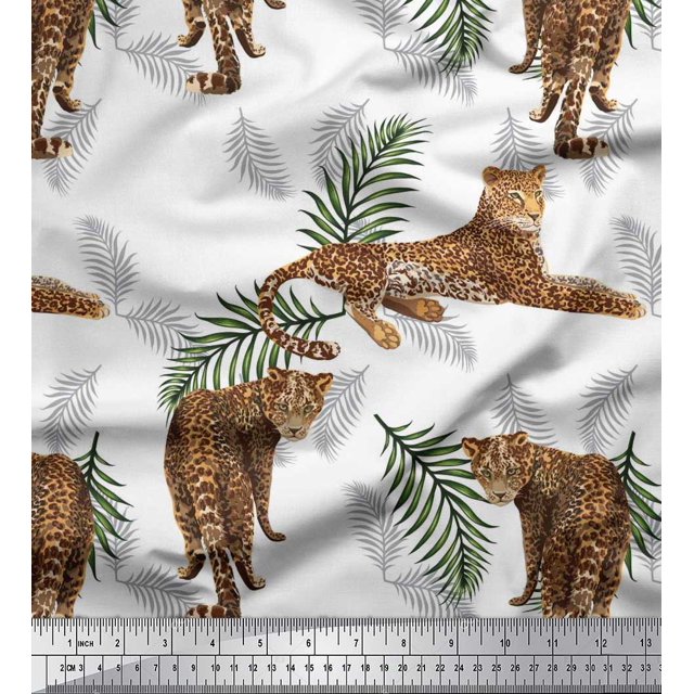 Soimoi Poly Georgette Fabric Leaves & Leopard Animal Decor Fabric Printed Yard 52 Inch Wide