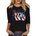 thumbnail image 3 of Uootdi Hauts pour Femmes Manches 3/4 Col Rond Imprimé Drapeau 1996 Coupe Décontractée Tenues Patriotiques du 4 Juillet Cadeau, 3 of 4