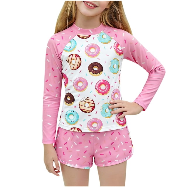 Girls' 2-Piece Swimsuit, Tankini Top with Rash Guard Sun Protection, Comfortable Bikini Set for Big Girls and Tweens, for Swimming, Beach, and Pool