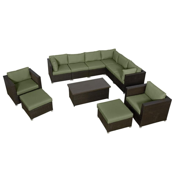 Innesbrook Collection Ensemble de conversation de patio en aluminium 11 pièces avec coussins verts