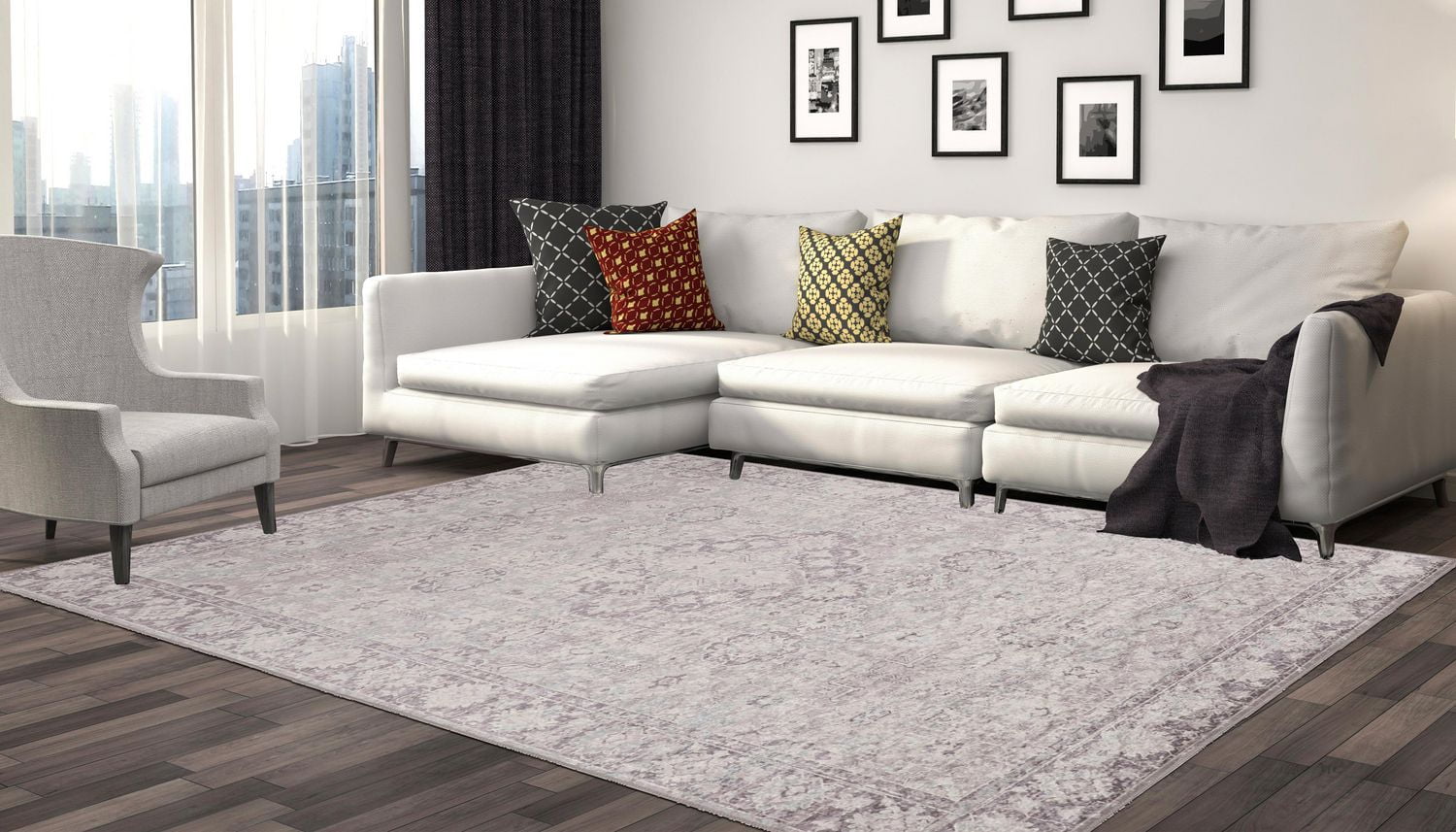 Tapis d'appoint Emerald Myer ivoire & or de 2 pi 2 po x 3 pi 2 po