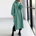 thumbnail image 2 of Pompotops Mode Femmes Automne Col Rond Uni Ample à Capuche Confortable Robe à Manches Longues, 2 of 6