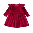 thumbnail image 2 of EGNMCR Baby Girl Clothes Baby Girls Sweet Long Sleeve Round-Neck Flock Macrame Solid Color Princess Dress, 2 of 4