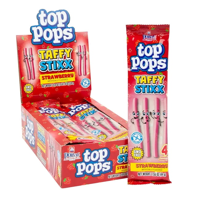 TOP POPS Fraise TAFFY STIXXm, Caisse 1,55 OZ 12 Unités