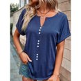 thumbnail image 2 of Birdeem Womens Summer Solid Color V-Neck Button Top Short Sleeve Lapel Shirt, 2 of 9