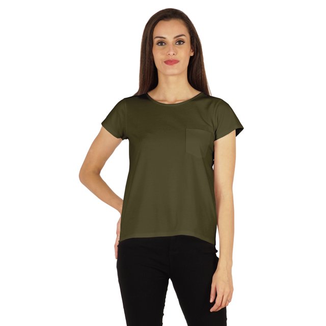 Inkmeso T-Shirt Basique Uni à Manches Courtes pour Femmes avec Poche Appliquée, Haut Basique Décontracté d'Été