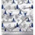 thumbnail image 1 of Soimoi Blue Japan Crepe Satin Fabric Tree & World Map Fabric Prints By Yard 42 Inch Wide, 1 of 3