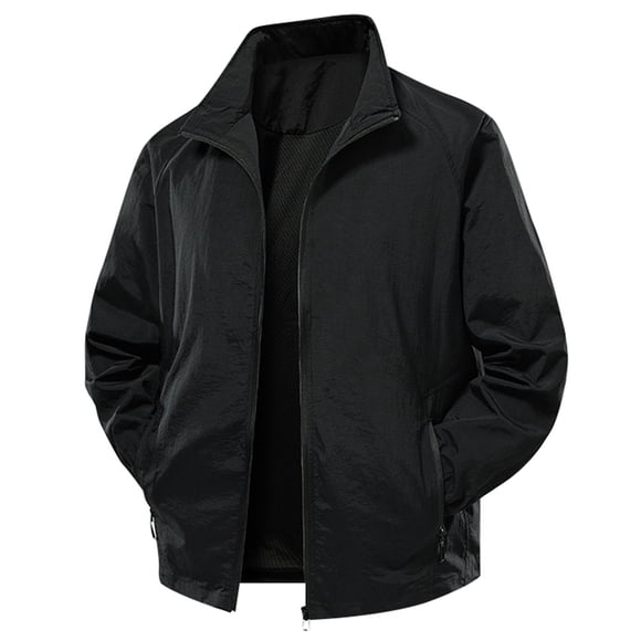 FYEGRE Men's Casual Outerwear Jacket For Outdoor Leisure Activities Lightweight Windbreaker Comfortable Daily Wear Autumn Spring Season Versatile Stylish Design Black XXXL