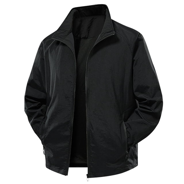 Tiweut Leisure Outdoor Jackets Men Long Sleeve Zip Up Lightweight Fall Solid Color Versatile Outdoor Clothes Black,L