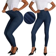 Women's Leggings Stretch Tummy Control Slim Fit Jeggings High Waisted Casual Skinny Pants with Front Pockets Light Blue Pant,Size S-3XL