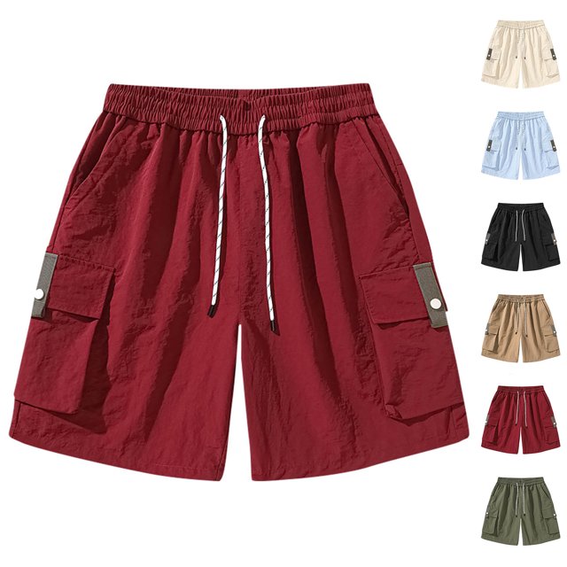 Yuyuzo Shorts Cargo pour Hommes à Taille Élastique, Couleur Unie, Randonnée en Plein Air, Été, Plage, Voyage, Shorts avec Poches