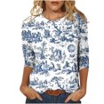 thumbnail image 1 of Pompotops T-shirt Ample Imprimé pour Femme Blouse à Manches 3/4 Col Rond Hauts Décontractés en Solde, 1 of 5