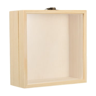 Unique Bargains 6x6 Wooden Shadow Box Display Case Memory Box with Glass Window, Natural Color