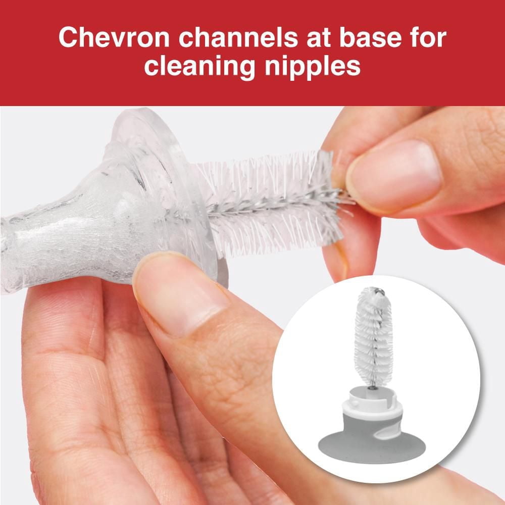 Playtex Baby® Deluxe Bottle & Nipple Brush– Baby Bottle Cleaning Brush with Sponge Tip, Suction Base & Straw Brush – BPA Free and Dishwasher Safe